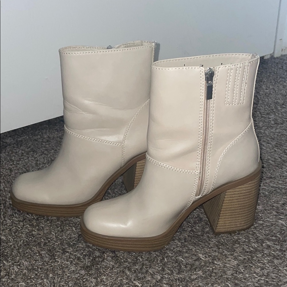 Target Cream Heeled Boots with Chunky Heel